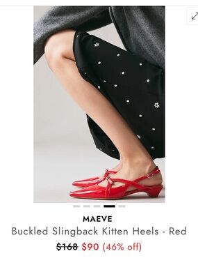 Maeve Red Patent Buckled Slingback Kitten Heels